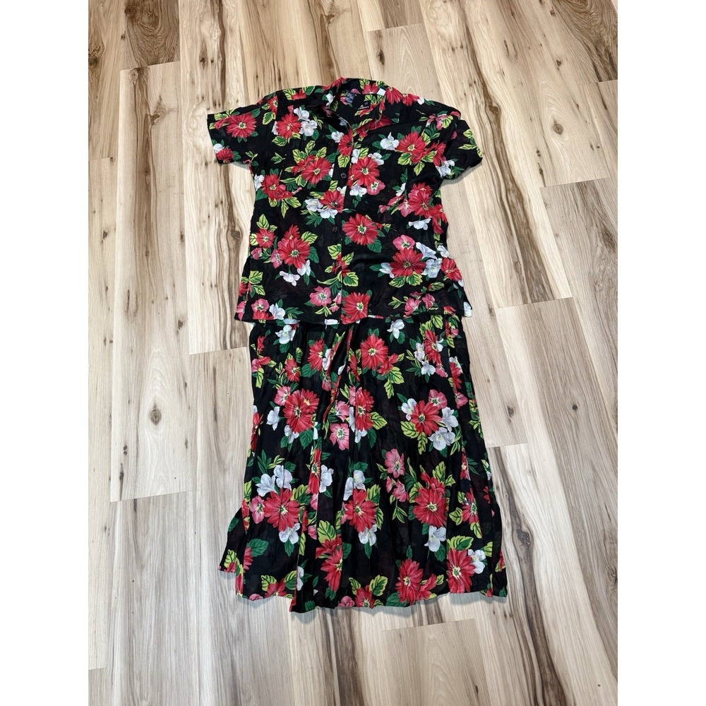 Vintage Liz Sport Floral Sheer Blouse & Skirt Set Size S / 4